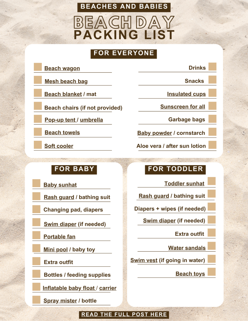 beach day packing list for babies and toddlers