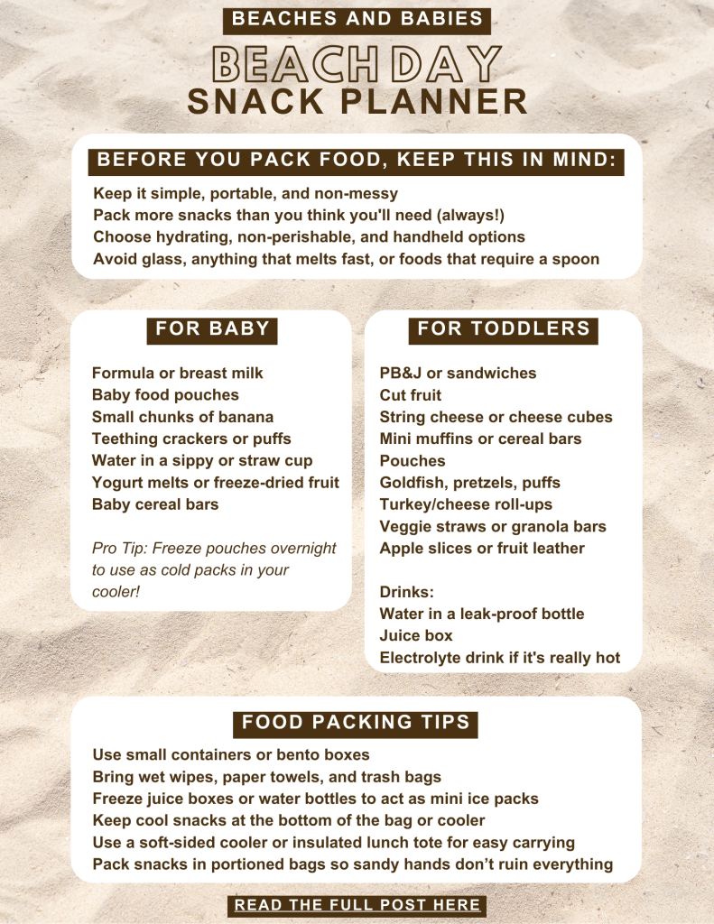 beach day snack planner for babies and toddlers